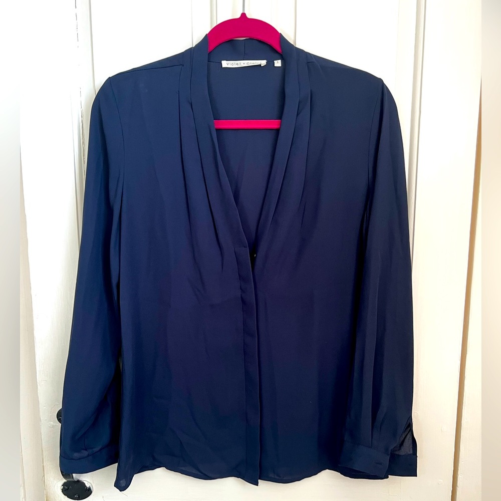 Navy Silk Blouse Sz S